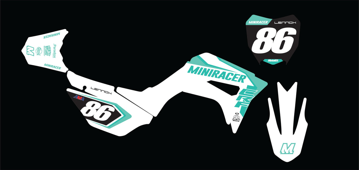 MiniRacer CRF110 'Works' Series Graphic Kit White/Teal